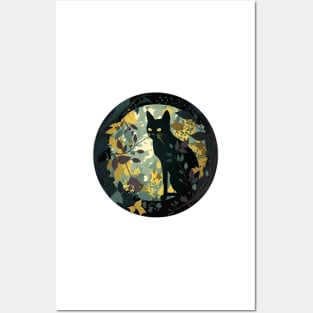 Cute Adorable Black Cat and Floral Design Collection for Cat Lovers Posters and Art